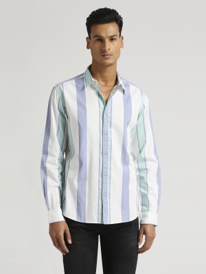 Pepe Jeans Men Striped Casual Blue, Light Green, White Shirt