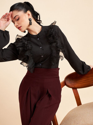 Fabway Clothing Women Solid Casual Black Shirt