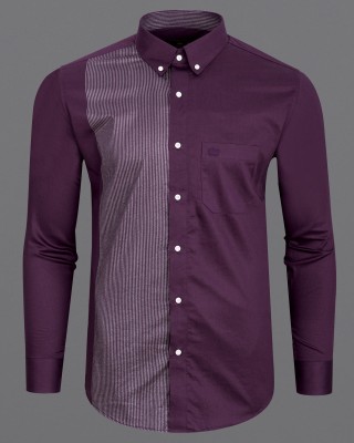 french crown Men Striped Casual Purple, Silver Shirt