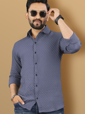 VeBNoR Men Self Design Casual Grey Shirt