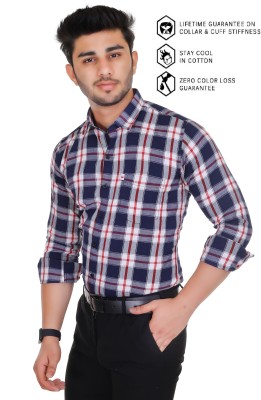 Marc Laurent Men Checkered Formal Dark Blue, White, Maroon Shirt