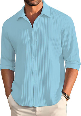 Qlonz Store Men Self Design Casual Light Blue Shirt