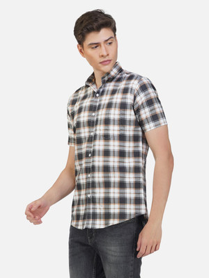 Unistrieet Men Checkered Casual Brown Shirt