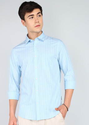 FLYING MACHINE Men Striped Casual Blue Shirt
