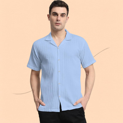 A Vebnor Men Self Design Casual Light Blue Shirt