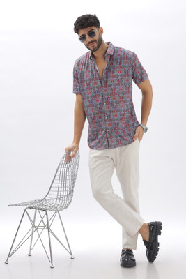 Ustaad Men Printed Casual Grey Shirt
