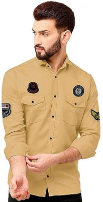 MHITAG Men Self Design Casual Cream Shirt