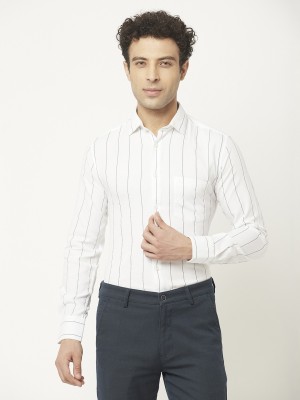 CRIMSOUNE CLUB Men Striped Formal White, Black Shirt