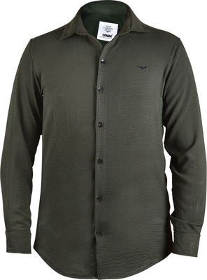 UnM Men Solid Casual Dark Green Shirt