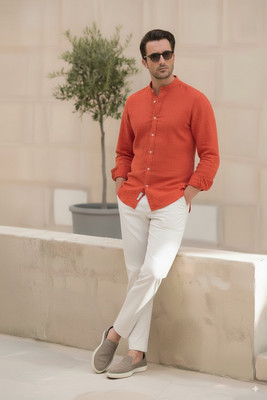 greet fashion Men Solid Casual Orange Shirt