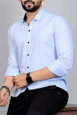 Lonexo Men Solid Casual Light Blue Shirt