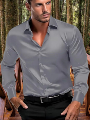 ANITA FASHION Men Solid Casual Grey Shirt