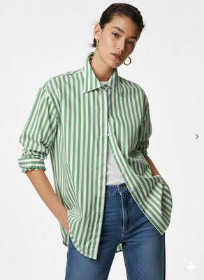 Vedika kapoor Women Striped Formal Green, White Shirt