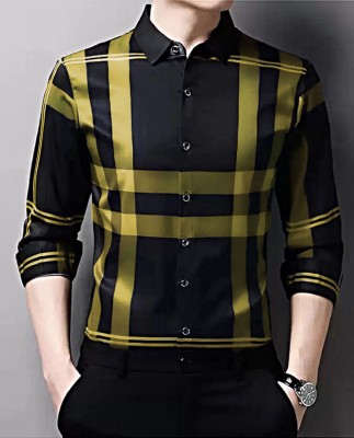 Varidashi Men Striped Casual Gold, Black Shirt