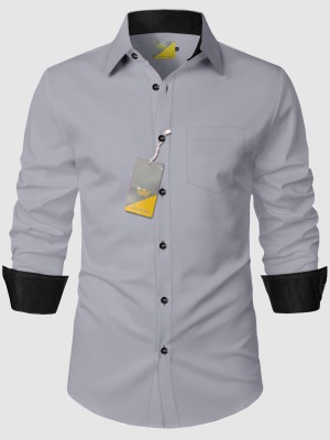 HouseOfCommon Men Solid Casual Grey Shirt