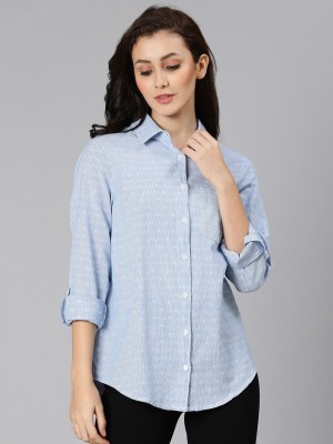 OXOLLOXO Women Striped Casual Blue Shirt