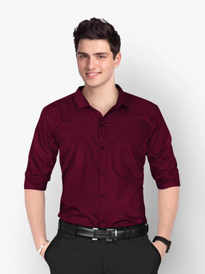 Lee Cross Men Solid Formal Maroon Shirt