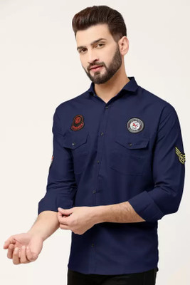 GreenFlair Men Solid Casual Dark Blue Shirt