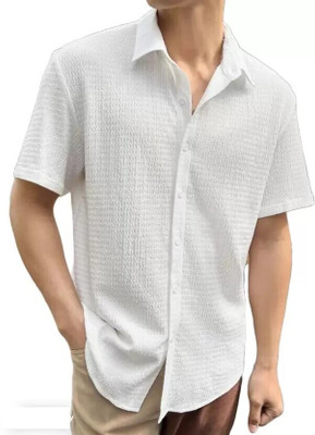 ISUEL FAB Men Self Design Casual White Shirt