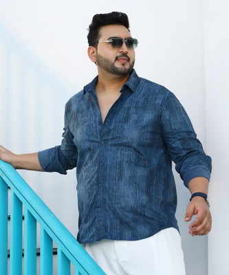 Instafab Plus Men Self Design Casual Blue Shirt