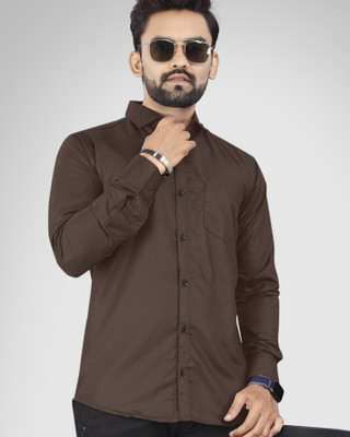 NIVICK Men Solid Formal Brown Shirt