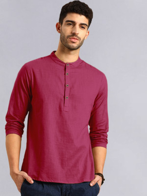 allan peter Men Solid Straight Kurta(Red)