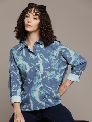 Roadster Women Printed Casual Blue, Light Blue Shirt