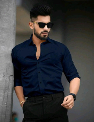 KR24ENTERPRISE Men Self Design Casual Dark Blue Shirt