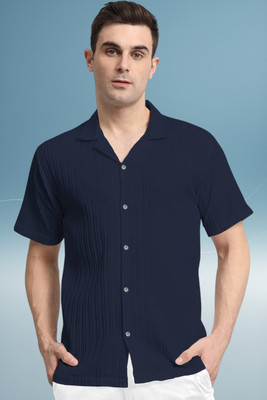 A Dearise Trend Men Self Design Casual Dark Blue Shirt