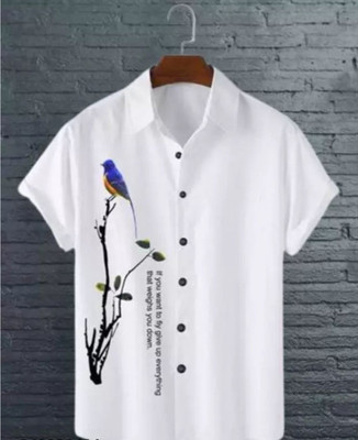 SHFASHION Men Printed Casual White Shirt