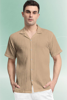 A Dearise Men Self Design Casual Cream Shirt