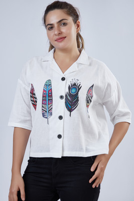 VAVA Creation Women Printed Casual White Shirt