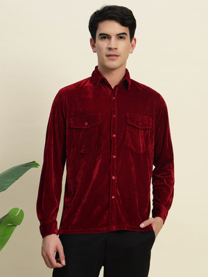 TANDUL Men Solid Casual Maroon Shirt
