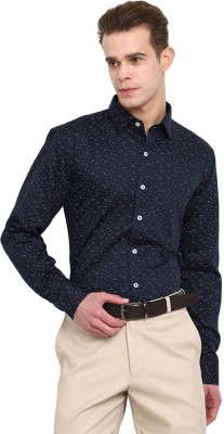 V-MART Men Printed Formal Dark Blue Shirt