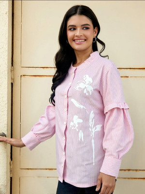 PERFECT PRODUCTIONS Women Striped Casual Pink Shirt