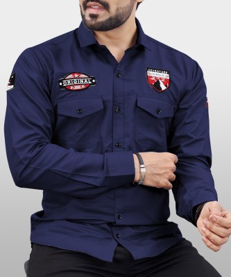 VeBNoR Men Self Design Casual Dark Blue Shirt