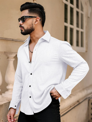Khushi Creation Men Self Design Casual White Shirt