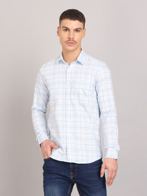 Nanzi Men Checkered Casual Blue Shirt