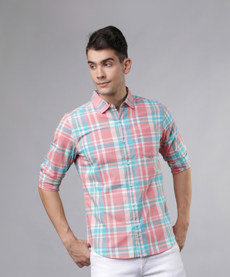 HIGHLANDER Men Checkered Casual Light Blue, White, Pink Shirt