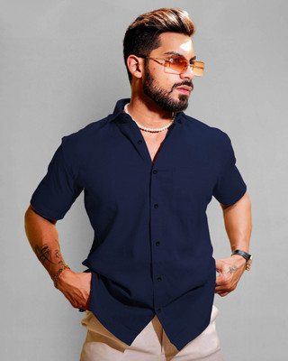 Moda Rapido Men Solid Casual Dark Blue Shirt