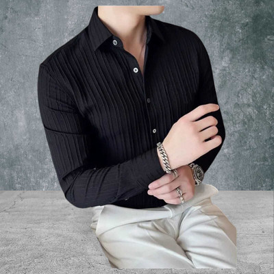 SHIVAY TRENDS Men Self Design Casual Black Shirt