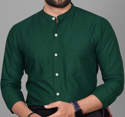 Voroxy Men Solid Formal Dark Green Shirt