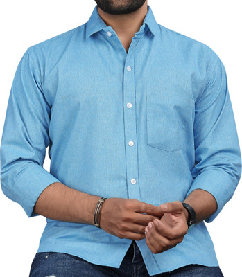METRONAUT Men Solid Casual Light Blue Shirt