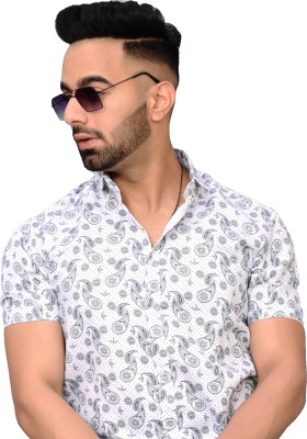 SHIRTZONE Men Printed Casual White, Grey Shirt