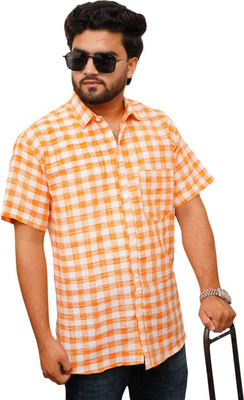 CLOTHESCLASSIC Men Checkered Casual Orange Shirt