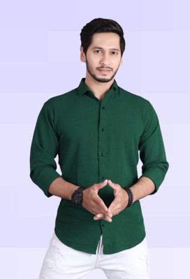 Parth Creation Men Solid Casual Dark Green Shirt