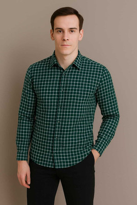 fincart Men Solid Casual Dark Green Shirt