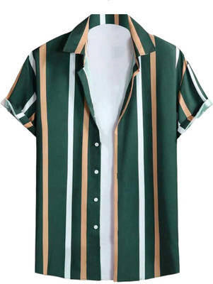 Radha Krishna Fashion Men Striped Casual Green Shirt