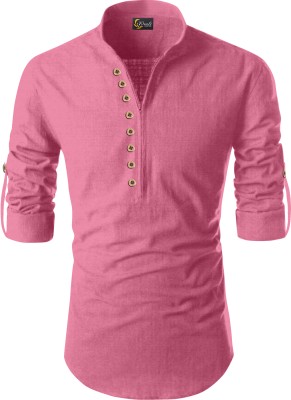 HouseOfCommon Men Solid Straight Kurta(Pink)