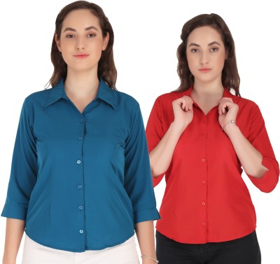 SHANAYA MODA Women Solid Casual Light Blue, Light Green Shirt(Pack of 2)